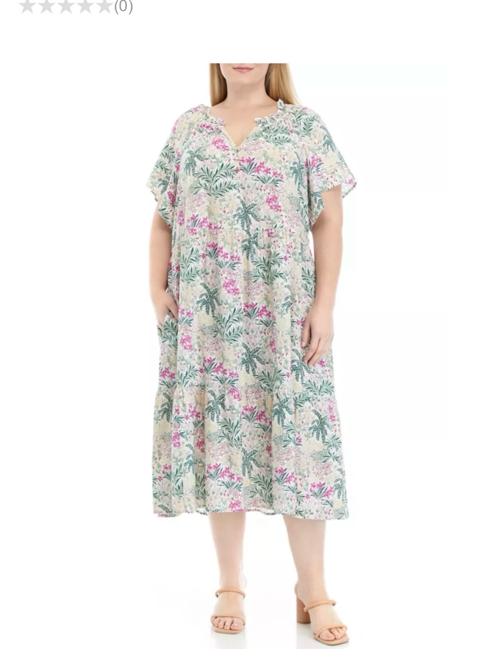 Wonderly 2X Linen Lyocell Dress Floral Cottage Peasant Garden Midi Pockets